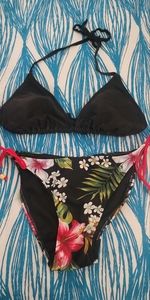 XL Black and Red Flower Print Bikini